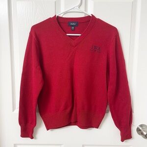 Red V-Neck Knit Sweater with Embroidered Letters “IWA” – Size YL